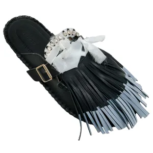 13 09 SR Black / White Leather Puli Mules