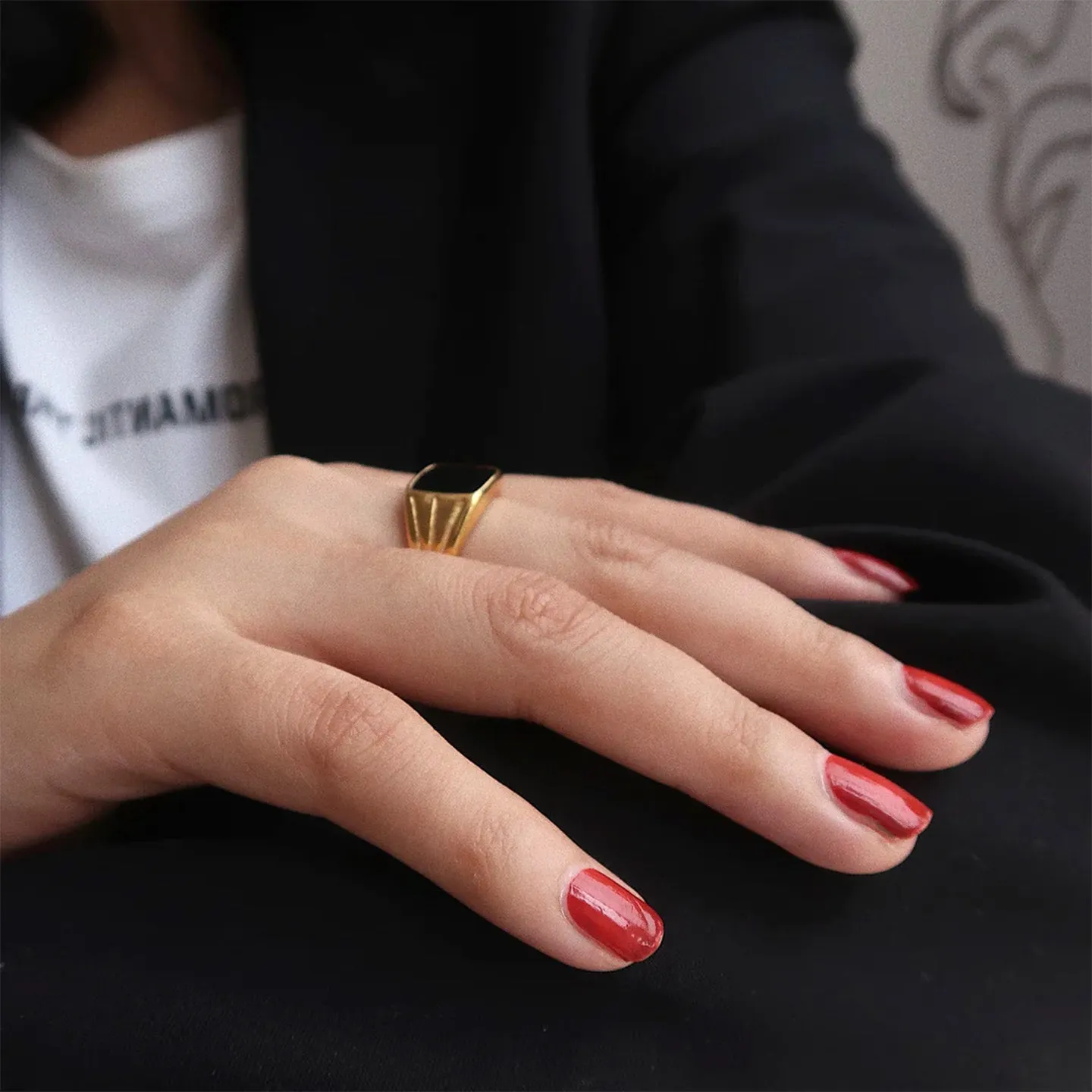 18k Gold Black Chunky Ring