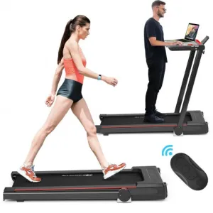 2.25HP 3-in-1 Folding Treadmill with Table Speaker Remote Control-Black