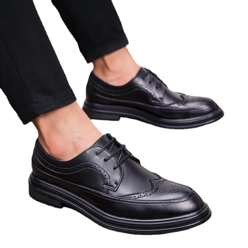 24 autumn men's British style Korean version men's business dress casual lace up trendy shoes and all kinds of Brock men's shoes