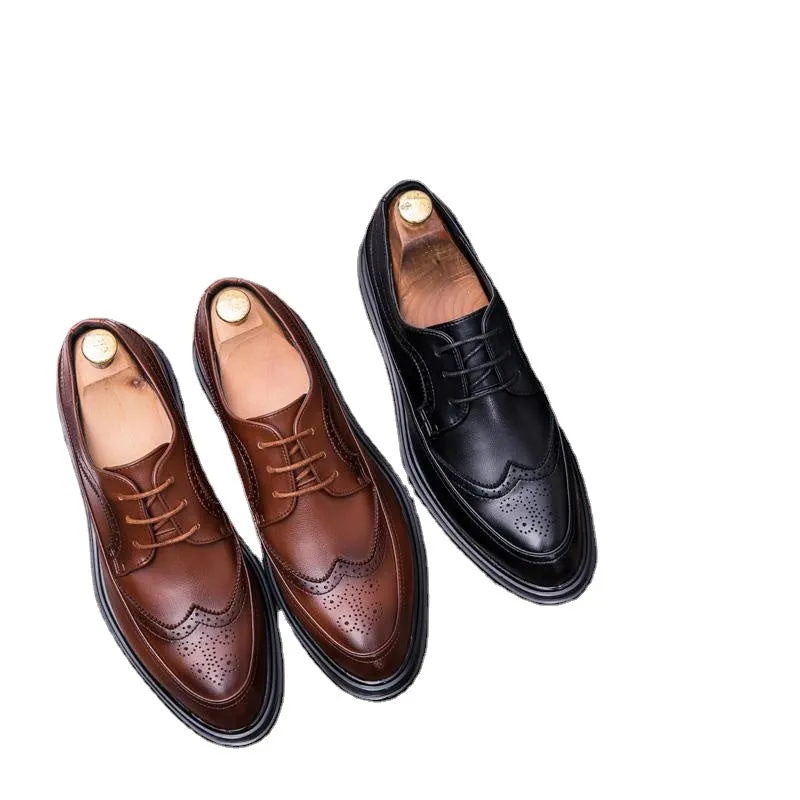 24 autumn men's British style Korean version men's business dress casual lace up trendy shoes and all kinds of Brock men's shoes