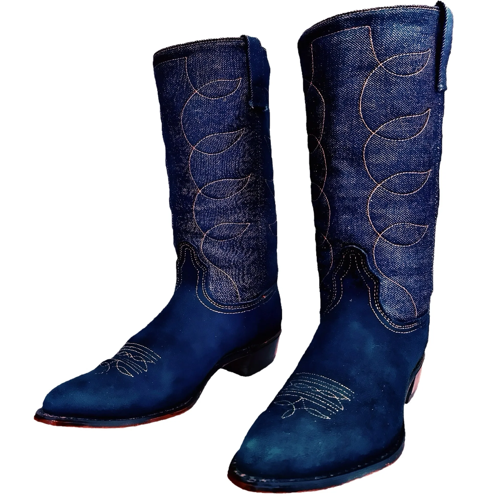 ACME Vintage Blue Suede Denim Western Cowboy Boots