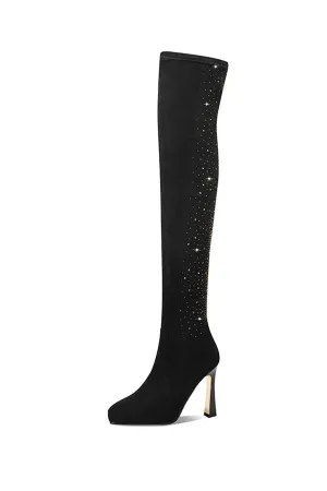 AlliCharm Leather Suede Knee High Boots