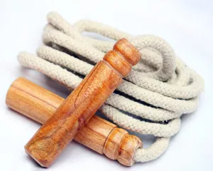 AMIFIT Wooden Jumping Skipping Rope | Unisex | Brown Handle | White Rope | Exercise & Fitness & Workout |