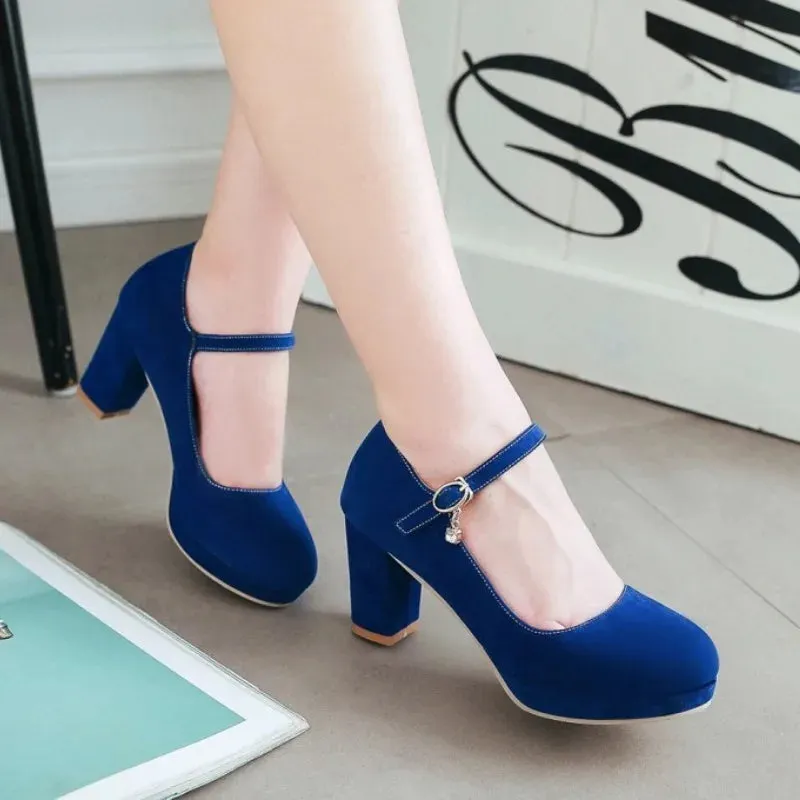 Amozae-Suede High Heeled Mary Jane Shoes Round Toe Chunky Heel Plus Size 43 Mary High Heel Shoes Comfort Platform Lolita Shoes Ladies