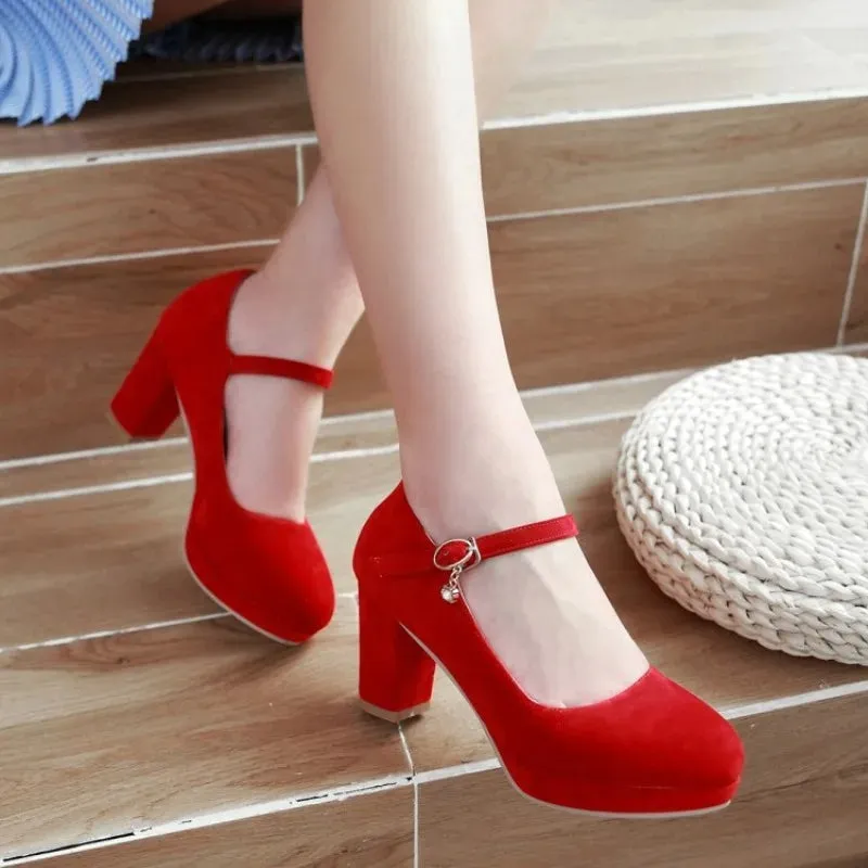 Amozae-Suede High Heeled Mary Jane Shoes Round Toe Chunky Heel Plus Size 43 Mary High Heel Shoes Comfort Platform Lolita Shoes Ladies