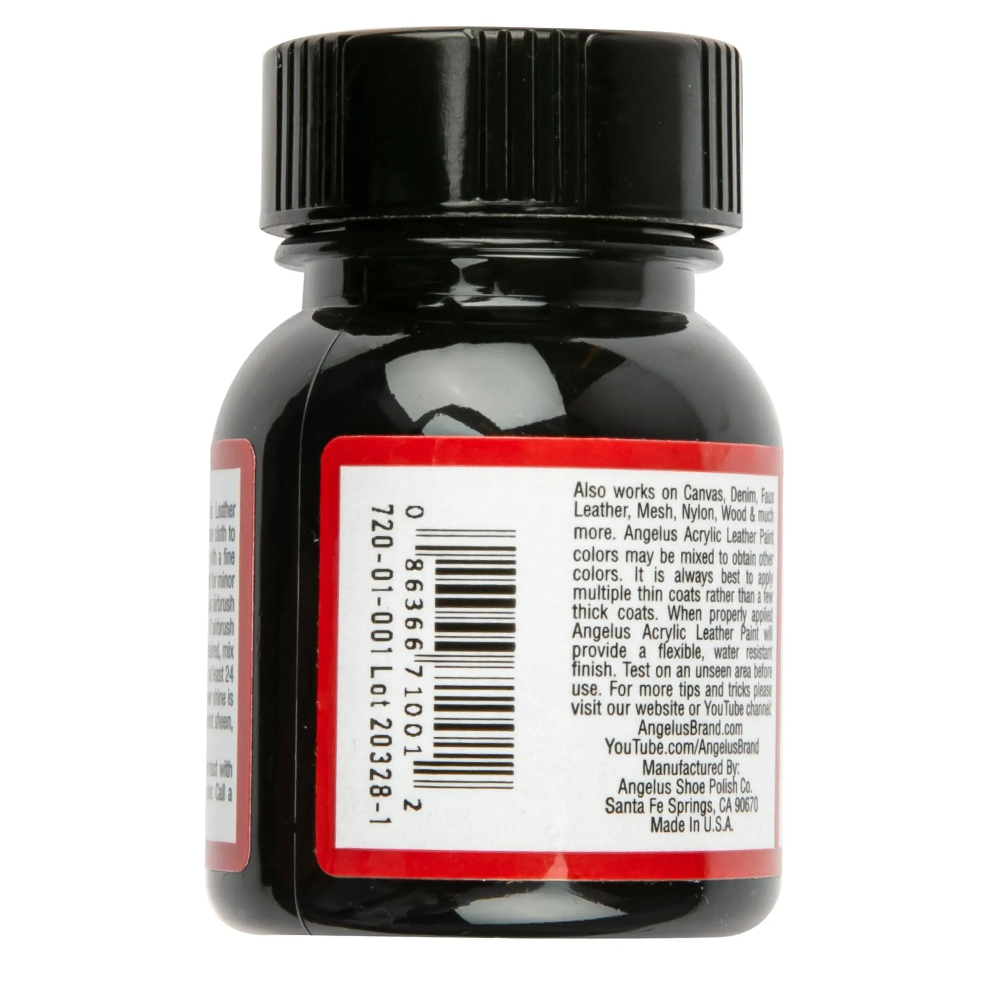 Angelus Acrylic Paint Black #001 29Ml Use On Leather, Vinyl Or Fabric