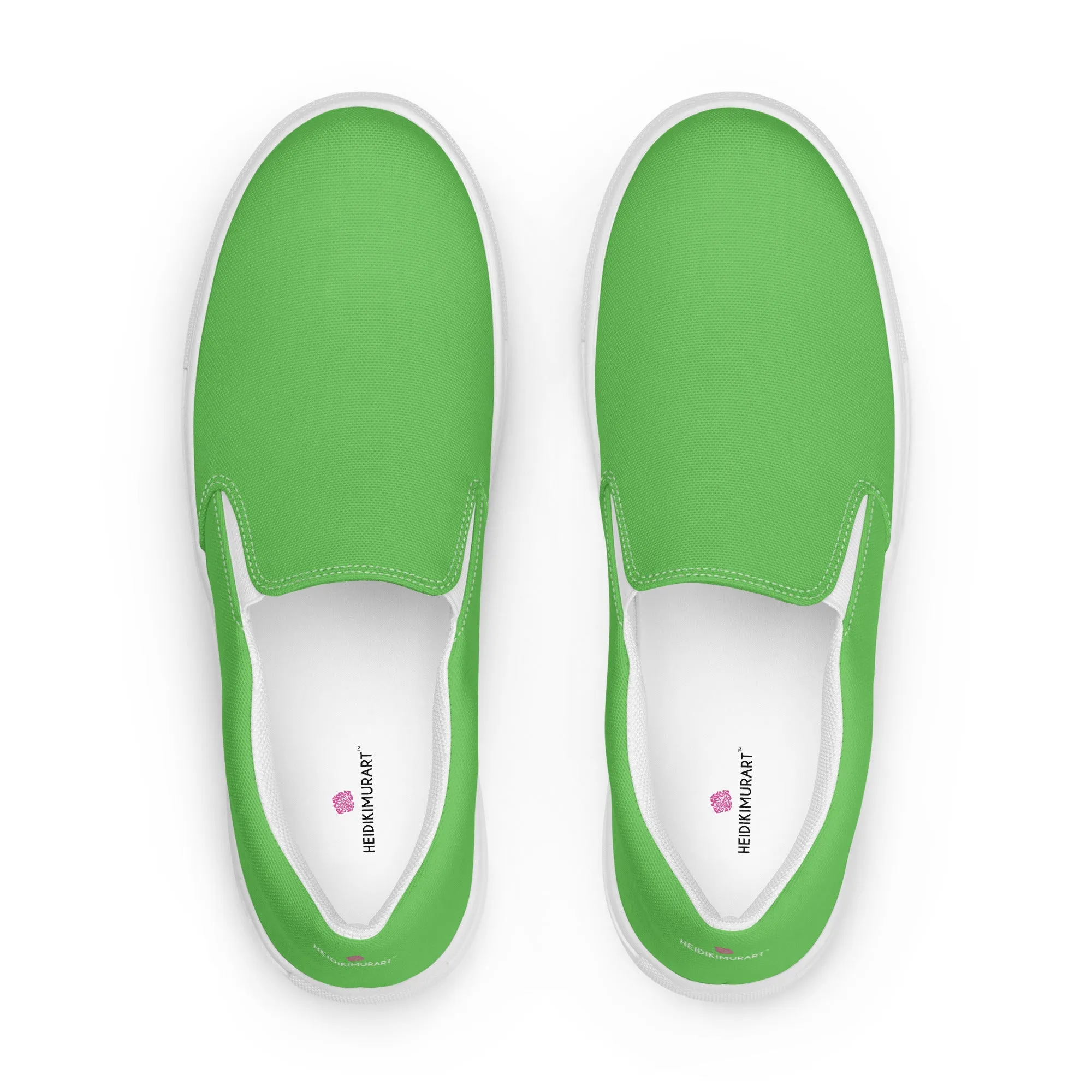 Apple Green Slip Ons For Men, Solid Bright Green Color Best Casual Breathable Men’s Slip-on Canvas Shoes (US Size: 5-13)