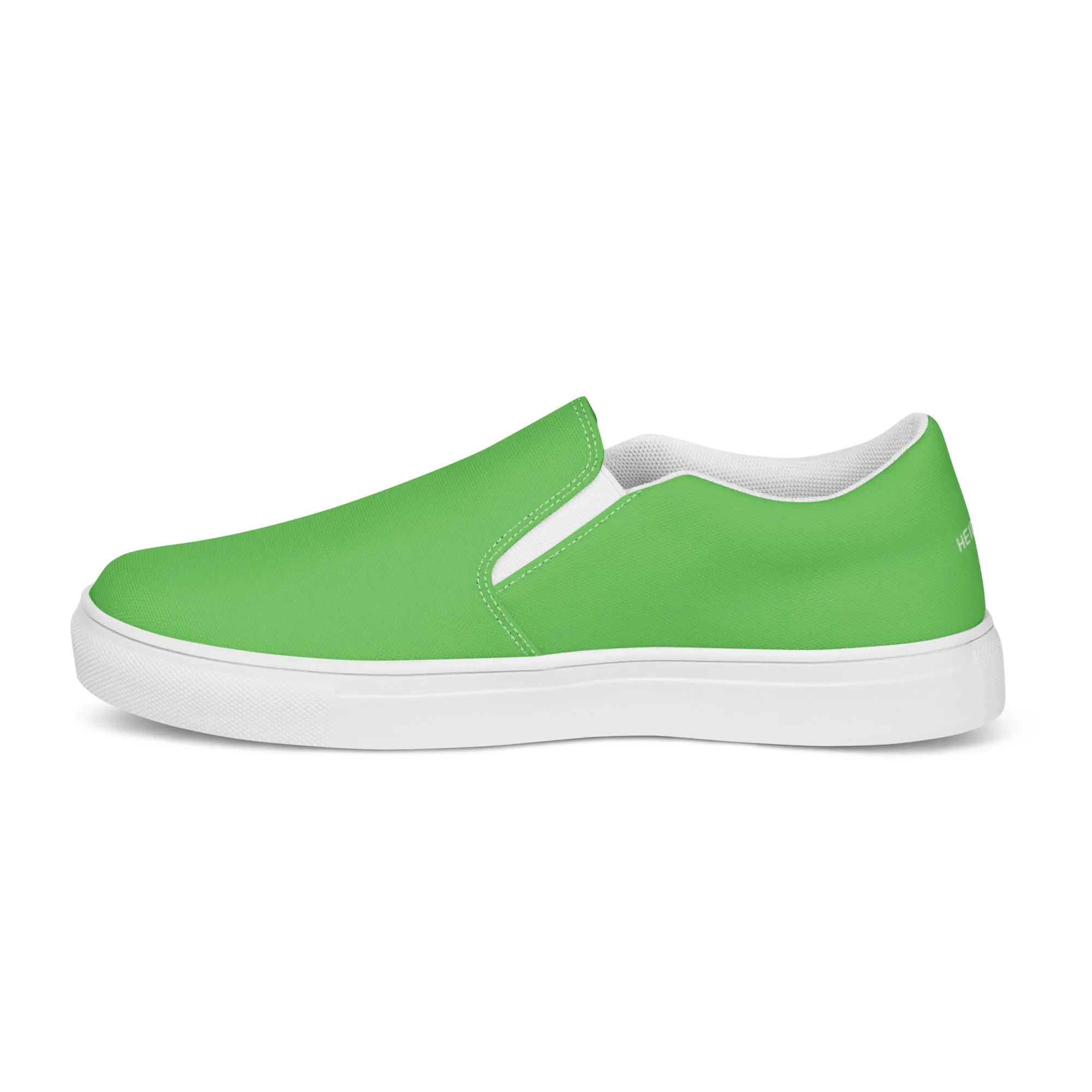 Apple Green Slip Ons For Men, Solid Bright Green Color Best Casual Breathable Men’s Slip-on Canvas Shoes (US Size: 5-13)