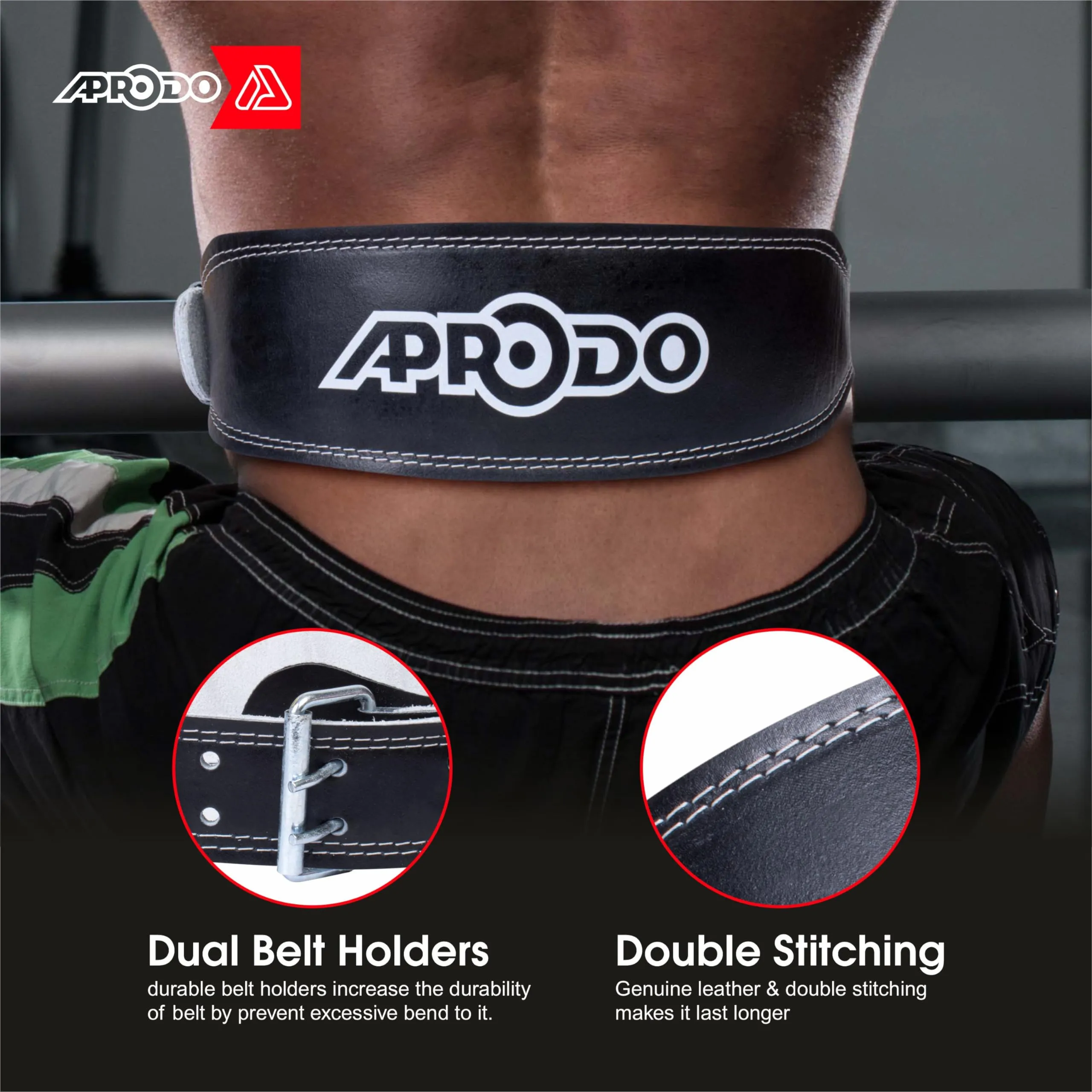 APRODO 4’’ Inch Wide Genuine Leather Weightlifting Belt Back Support Power Training Belt GYM Fitness Equipment Workout Exercise Powerlifting Squat Gym Belt For MEN AND WOMEN