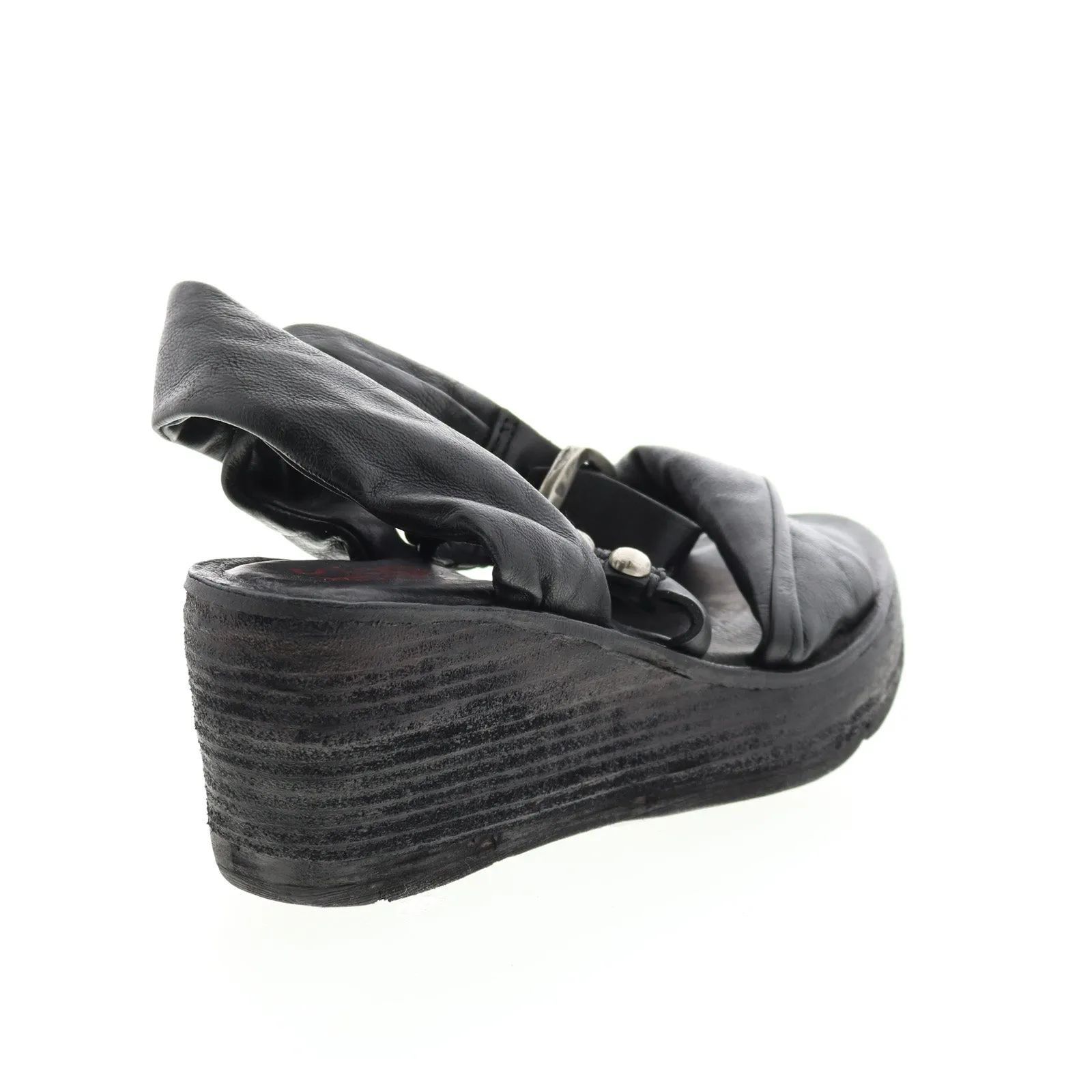 A.S.98 Nolie 528078-201 Womens Black Leather Sandals Wedges Shoes