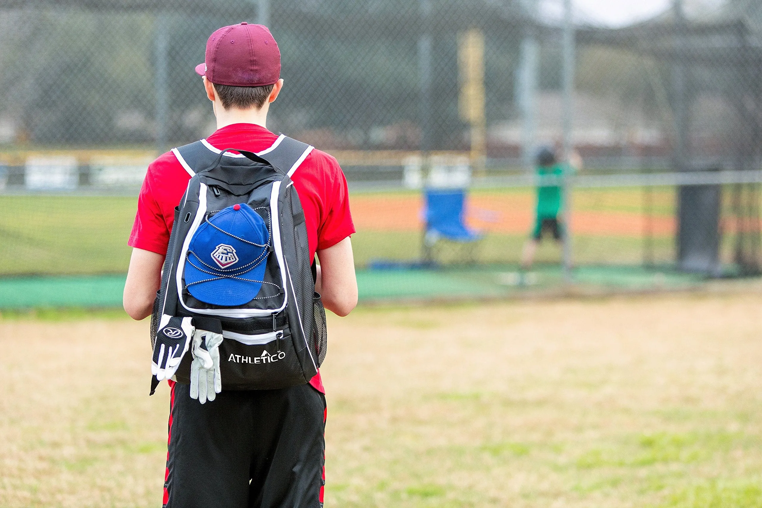 Athletico Baseball Bat Bag - Backpack for Baseball, T-Ball & Softball Equipment & Gear for Youth and Adults | Holds Bat, Helmet, Glove, Shoes |Shoe Compartment & Fence Hook (Red)