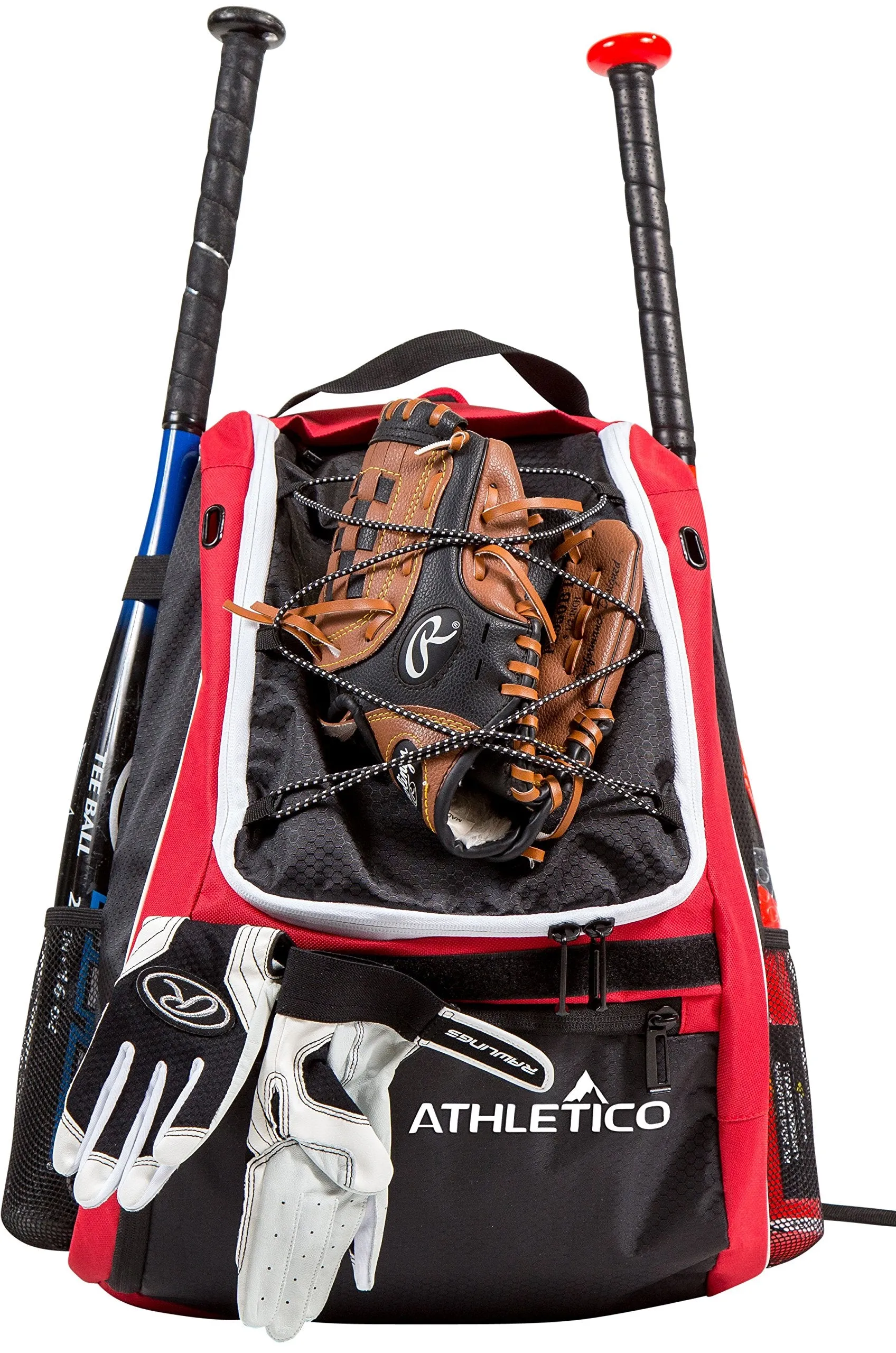 Athletico Baseball Bat Bag - Backpack for Baseball, T-Ball & Softball Equipment & Gear for Youth and Adults | Holds Bat, Helmet, Glove, Shoes |Shoe Compartment & Fence Hook (Red)