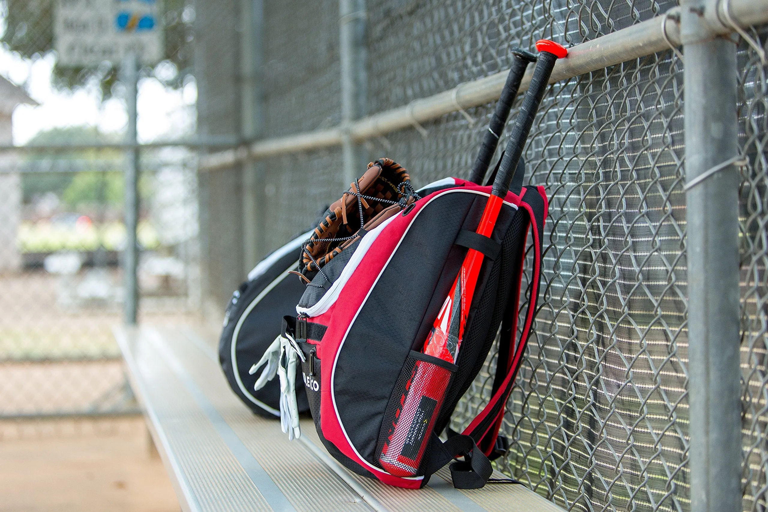 Athletico Baseball Bat Bag - Backpack for Baseball, T-Ball & Softball Equipment & Gear for Youth and Adults | Holds Bat, Helmet, Glove, Shoes |Shoe Compartment & Fence Hook (Red)