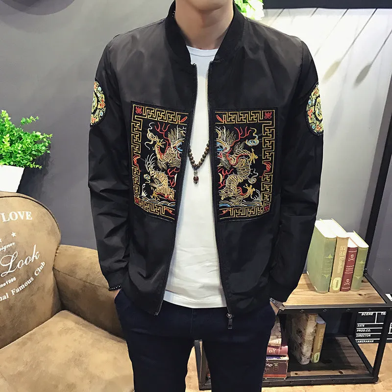 Autumn 2022 New Men's Chinese Jacket Youth Popular Dragon Robe Embroidery Fashion Large Men's Thin Coat