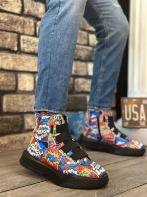 BA0142 Banded Men's High-Sole Pop Art Model Sports Boots