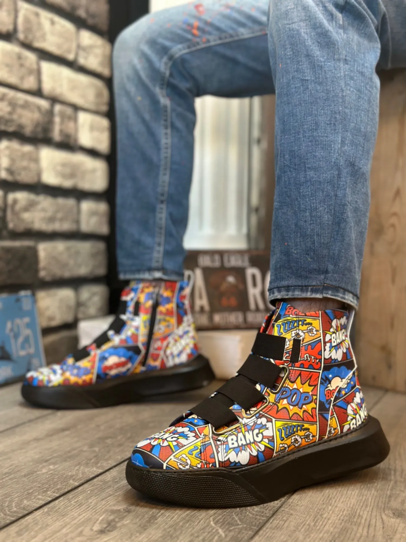 BA0142 Banded Men's High-Sole Pop Art Model Sports Boots