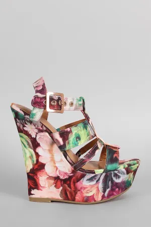 Bamboo Floral Print Strappy Platform Wedge