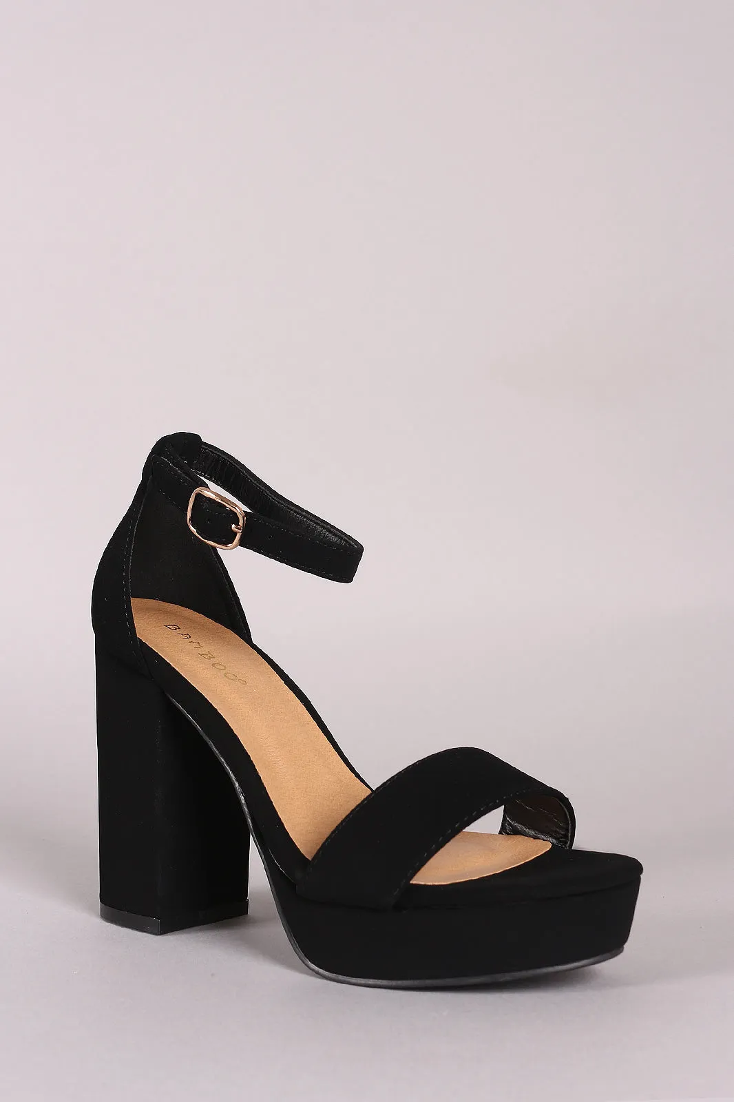 Bamboo Nubuck Ankle Strap Chunky Platform Heels