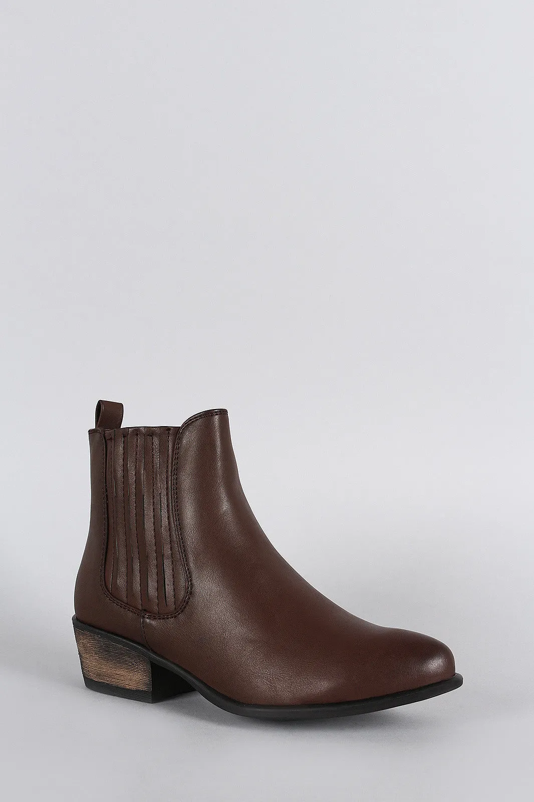 Bamboo Slit Gores Western Burnished Ankle Boots