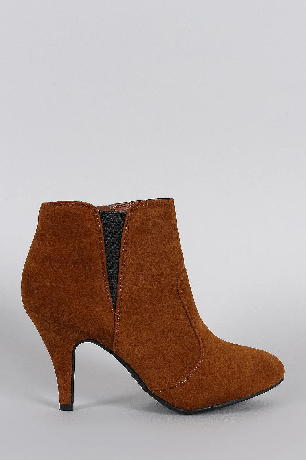 Bamboo Suede Elastic Gore Almond Toe Heeled Booties