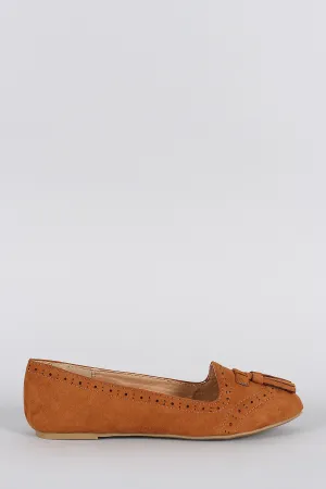 Bamboo Tassel Suede Perforated Round Toe Loafer Flat