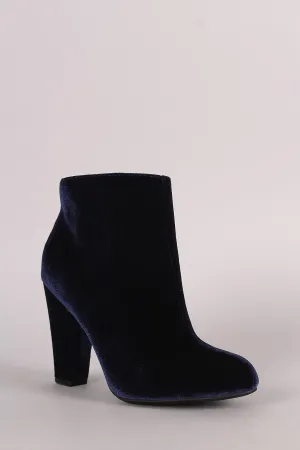 Bamboo Velvet Almond Toe Chunky Heeled Booties