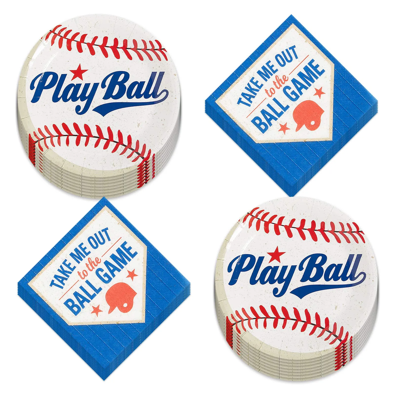 Baseball Party Play Ball Paper Dessert Plates and Home Plate Beverage Napkins (Serves 16)