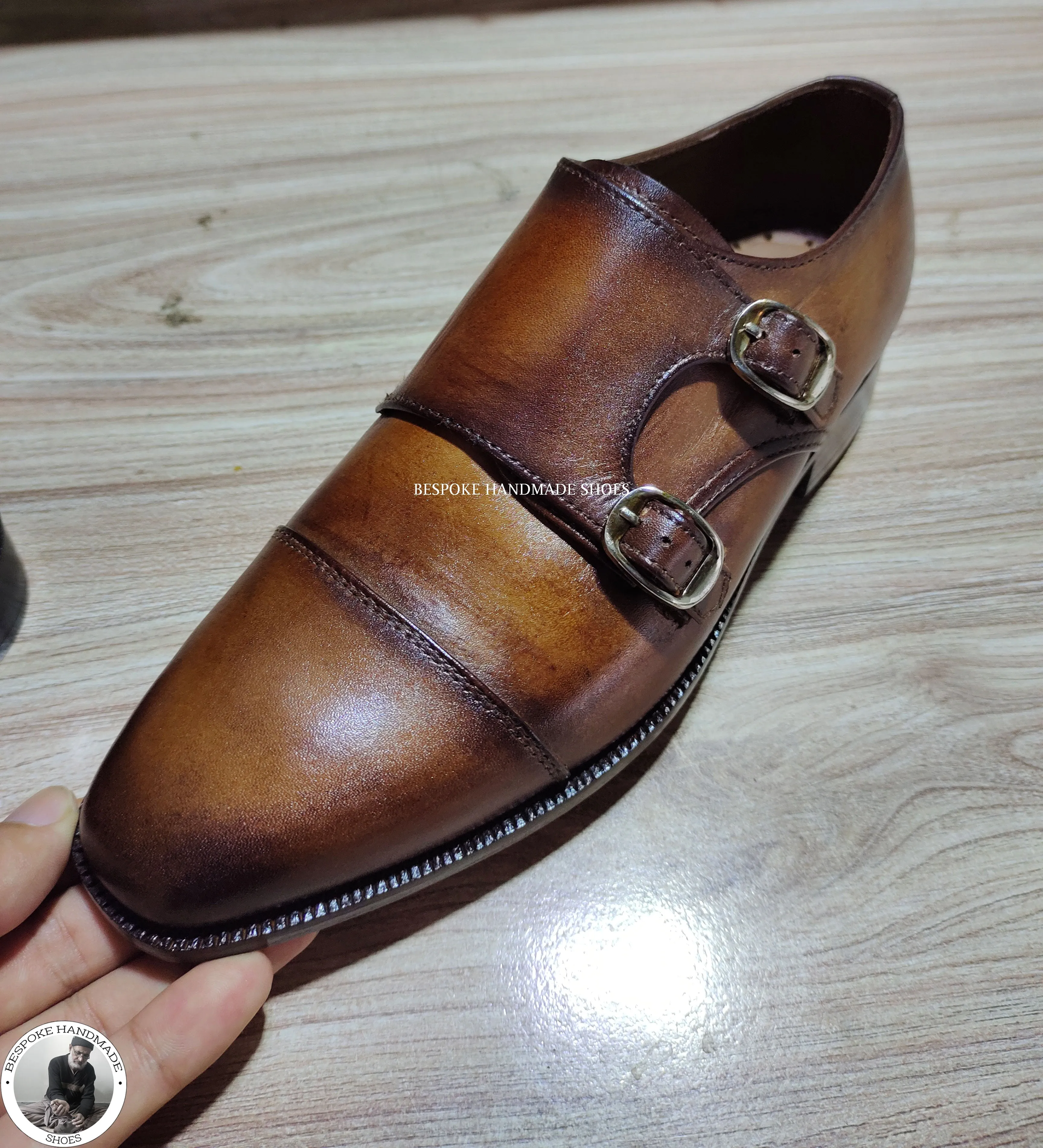 Bespoke Handcrafted Dress Shoes, Brown Color Premium Quality Double Monk Strap And Cap toe Casual Shoes