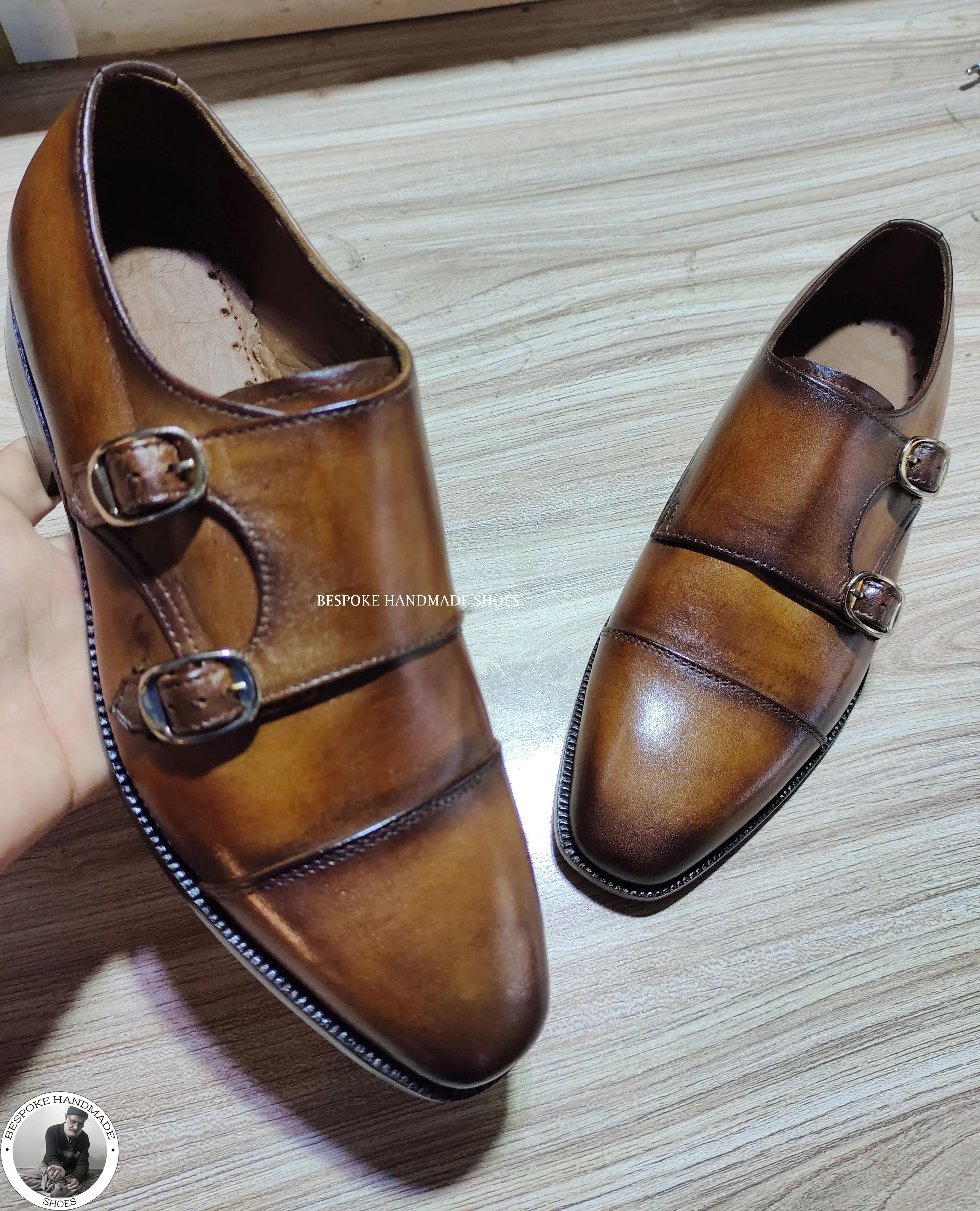 Bespoke Handcrafted Dress Shoes, Brown Color Premium Quality Double Monk Strap And Cap toe Casual Shoes