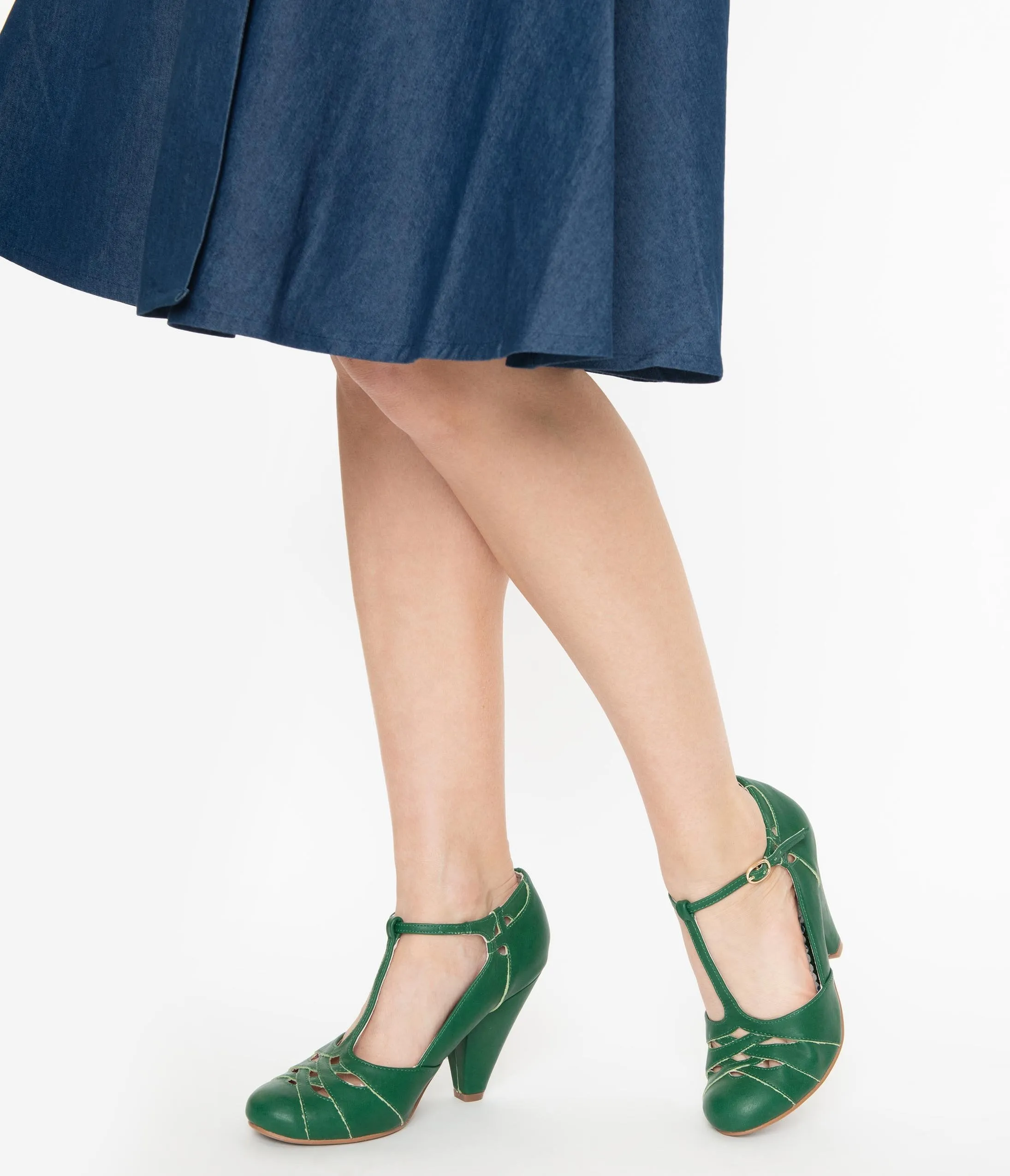 Bettie Page Green Laura T-Strap Heel