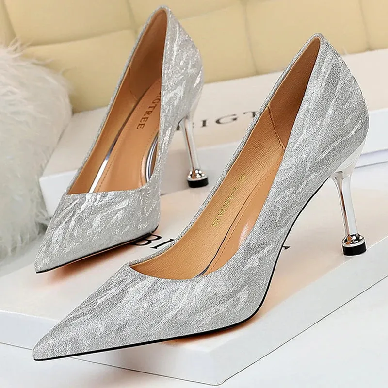 BIGTREE Shoes Woman Pumps Silver Champagne High Heels Stiletto Wedding Shoes Sequins Women Heels Fashion Ladies Shoes Party Shoe