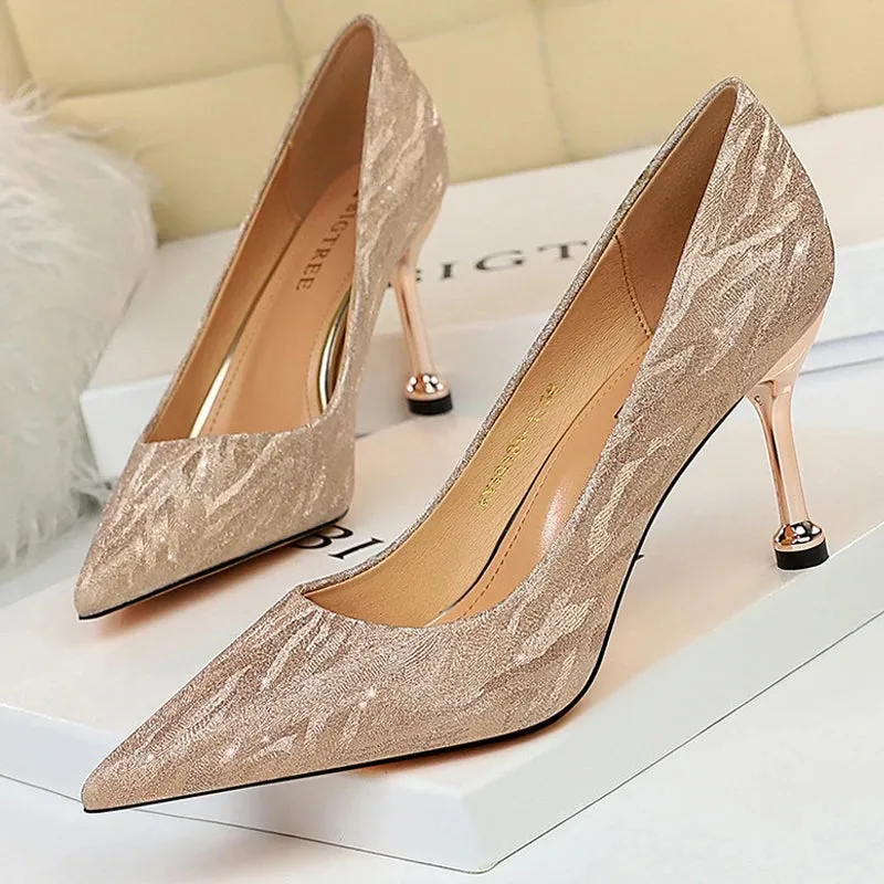 BIGTREE Shoes Woman Pumps Silver Champagne High Heels Stiletto Wedding Shoes Sequins Women Heels Fashion Ladies Shoes Party Shoe