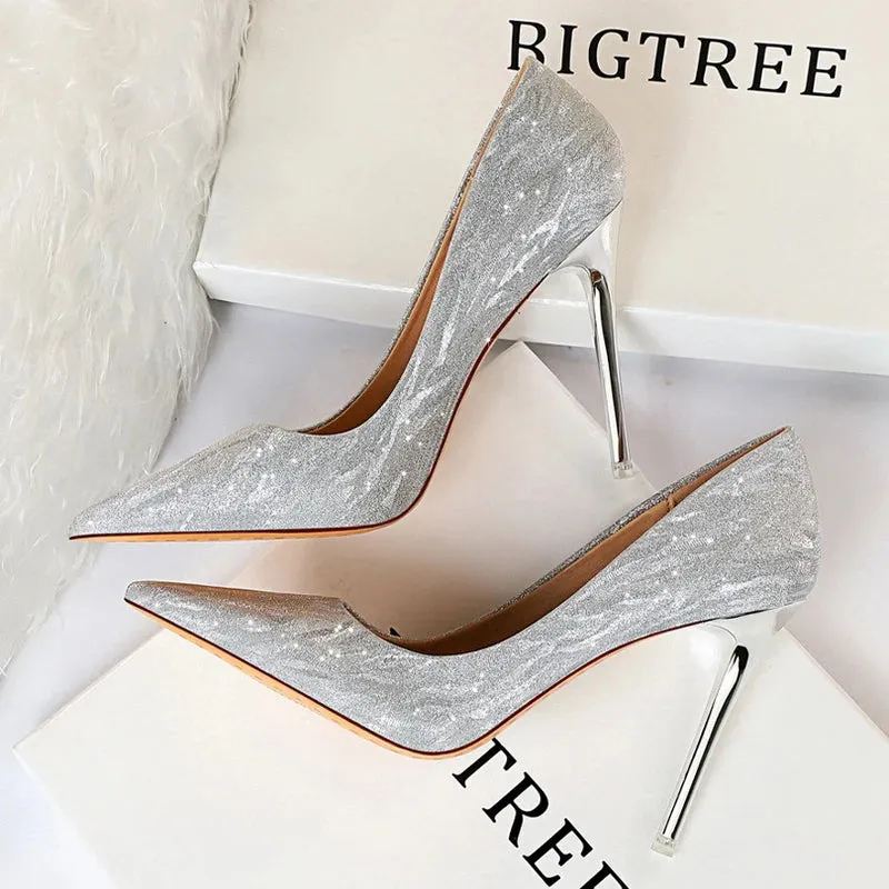 BIGTREE Shoes Woman Pumps Silver Champagne High Heels Stiletto Wedding Shoes Sequins Women Heels Fashion Ladies Shoes Party Shoe