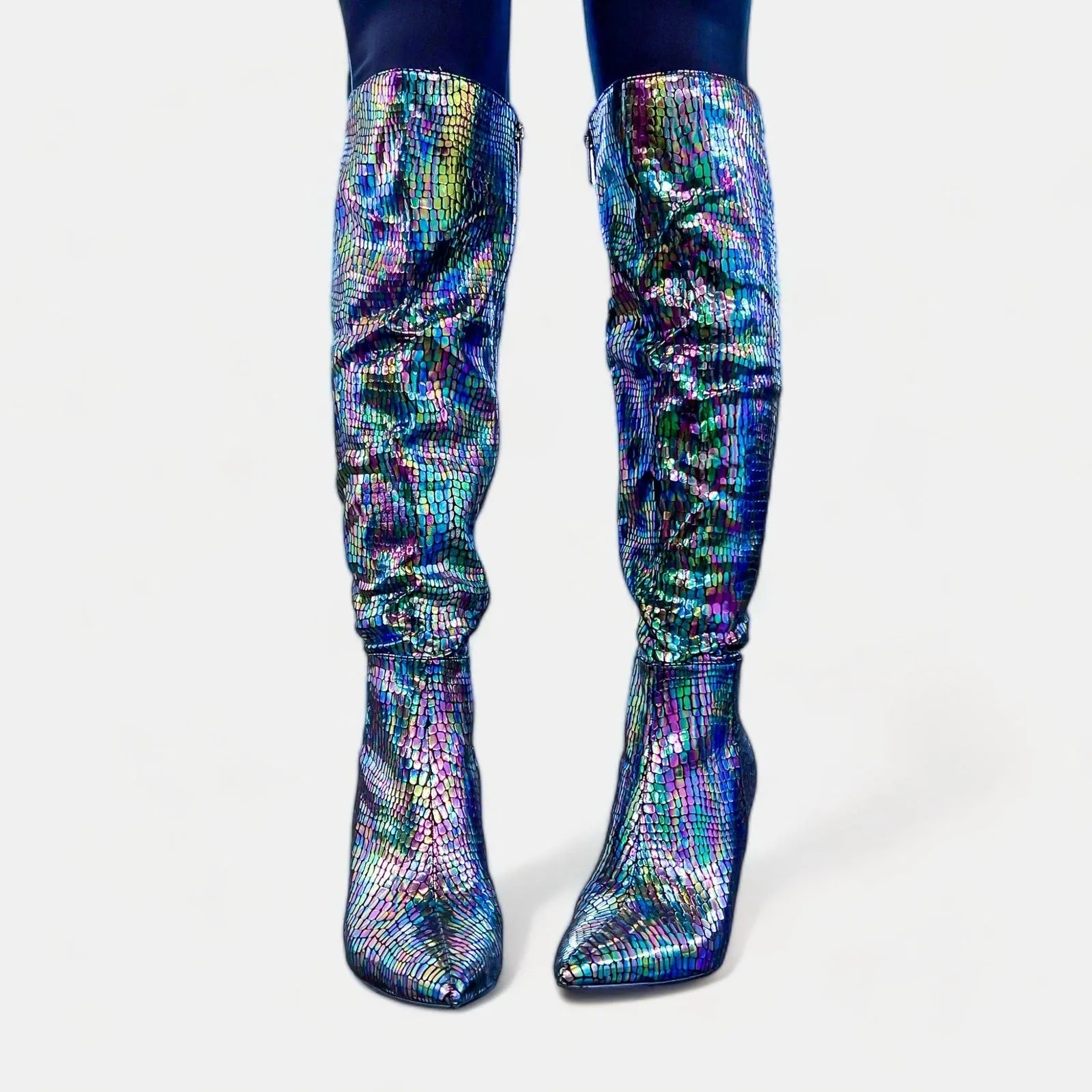 Black Iridescent Knee High Boots