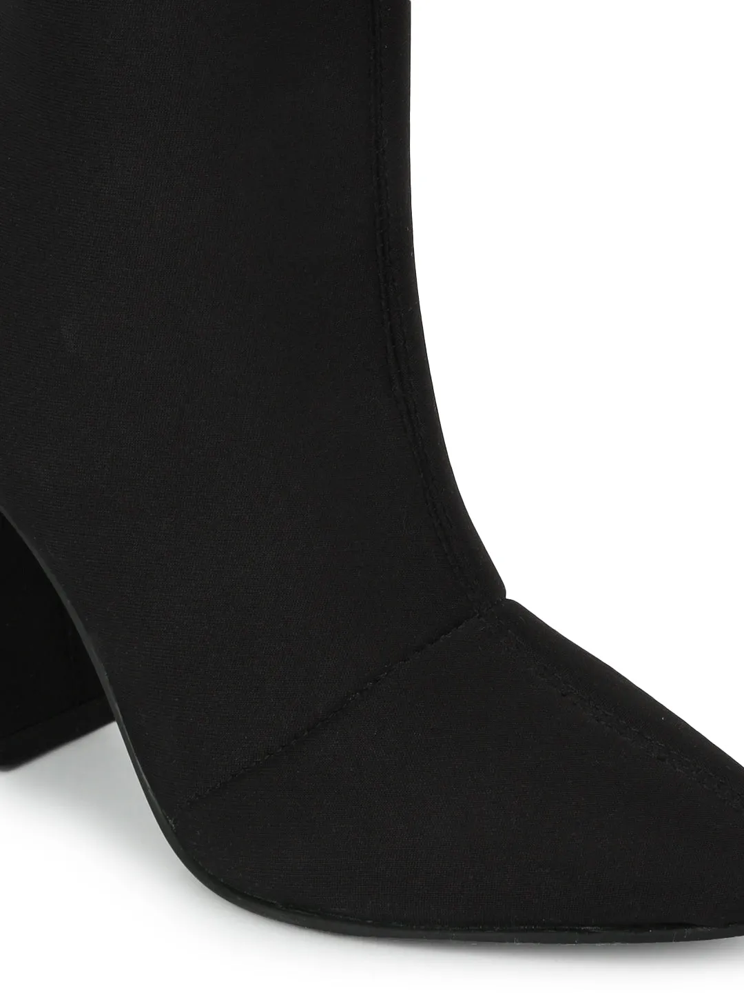 Black Lycra Pointed Toe Sock Mid Calf Boots