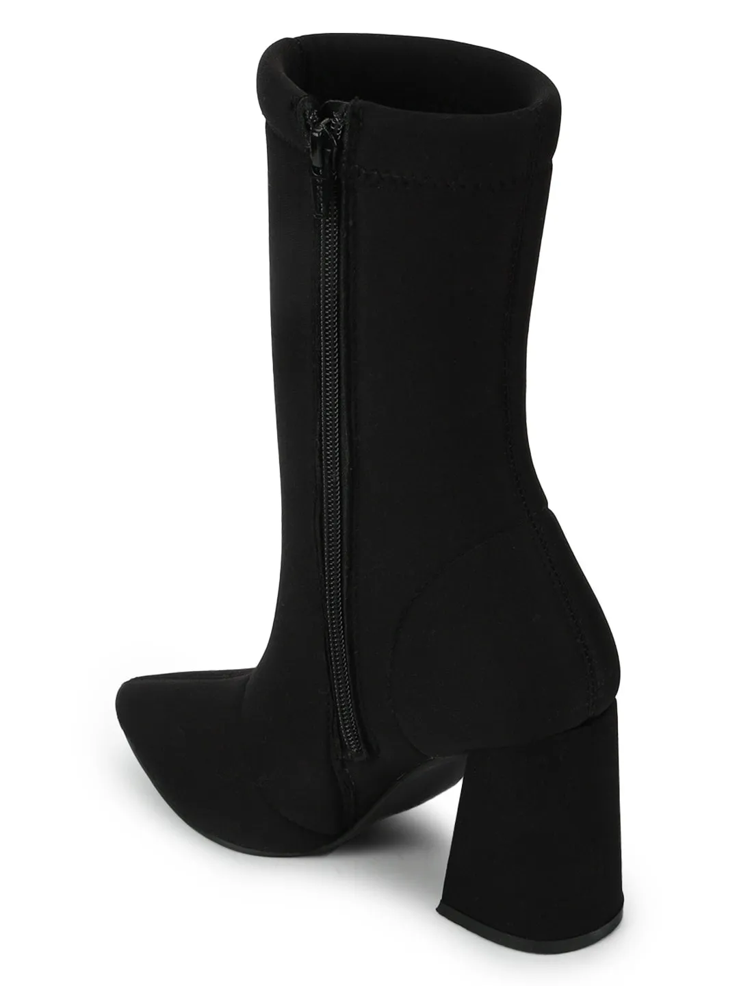 Black Lycra Pointed Toe Sock Mid Calf Boots