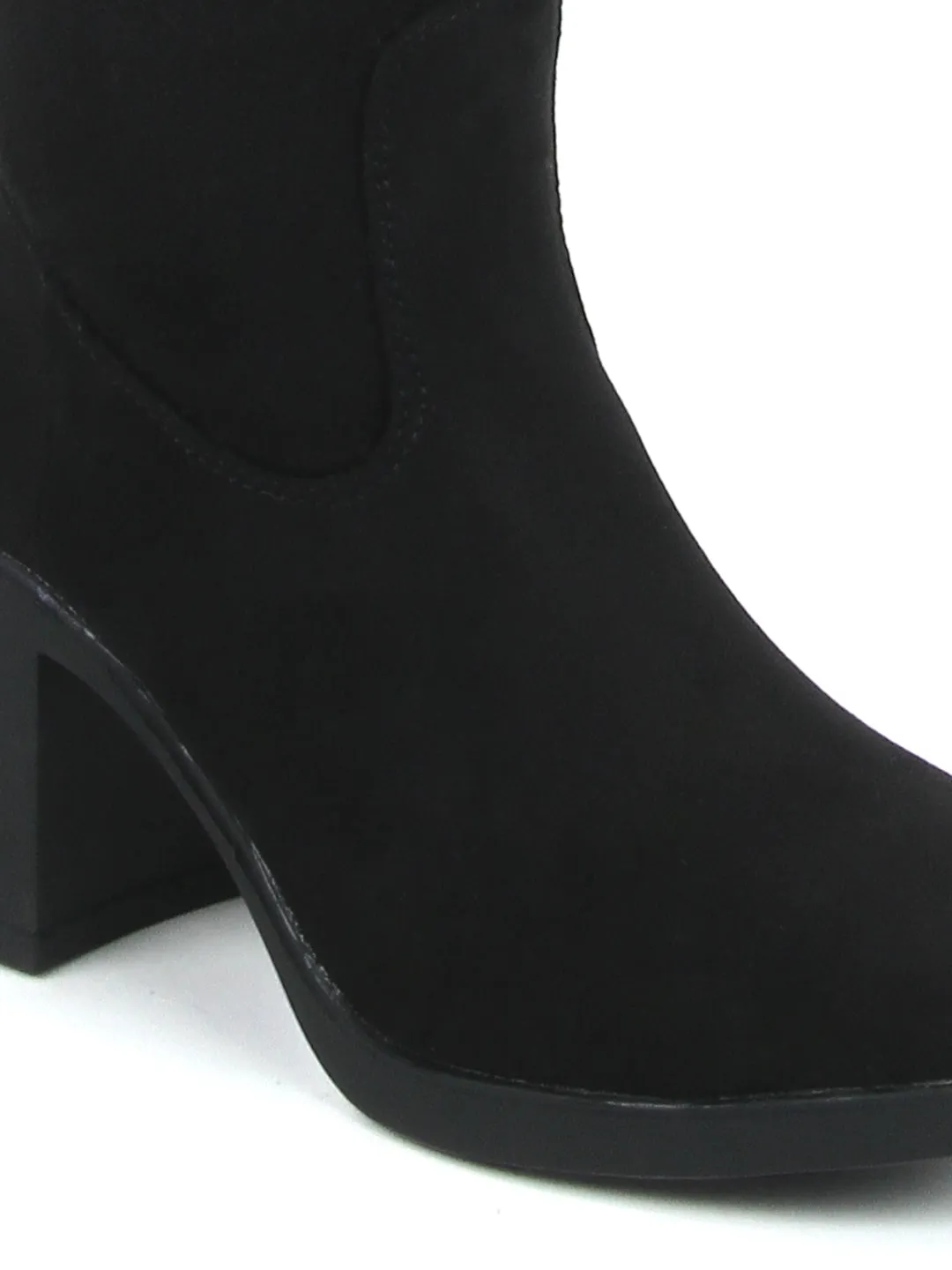 Black Microfibre Block Heel Long Boots