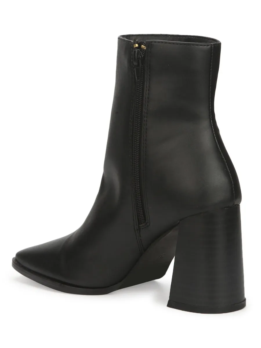 Black PU Side Zip Block Ankle Boots