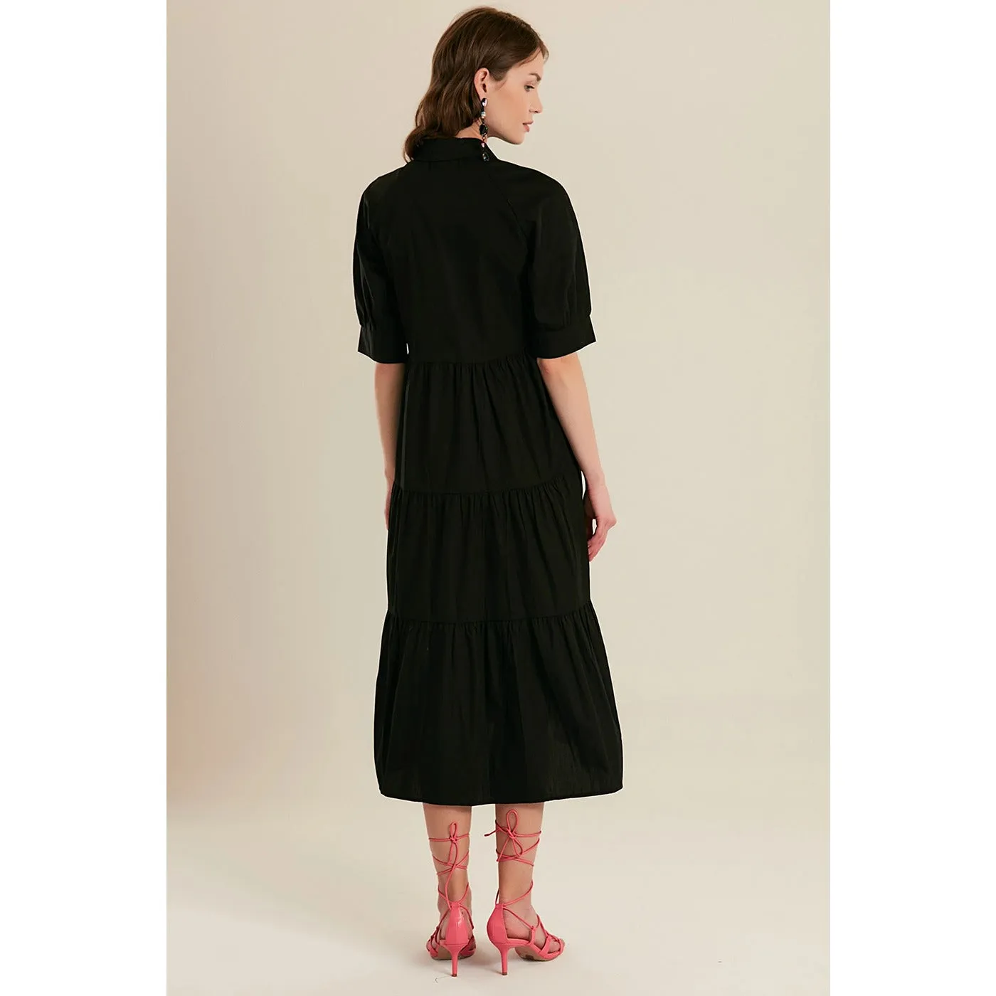 Black Short Sleeve Long Dress