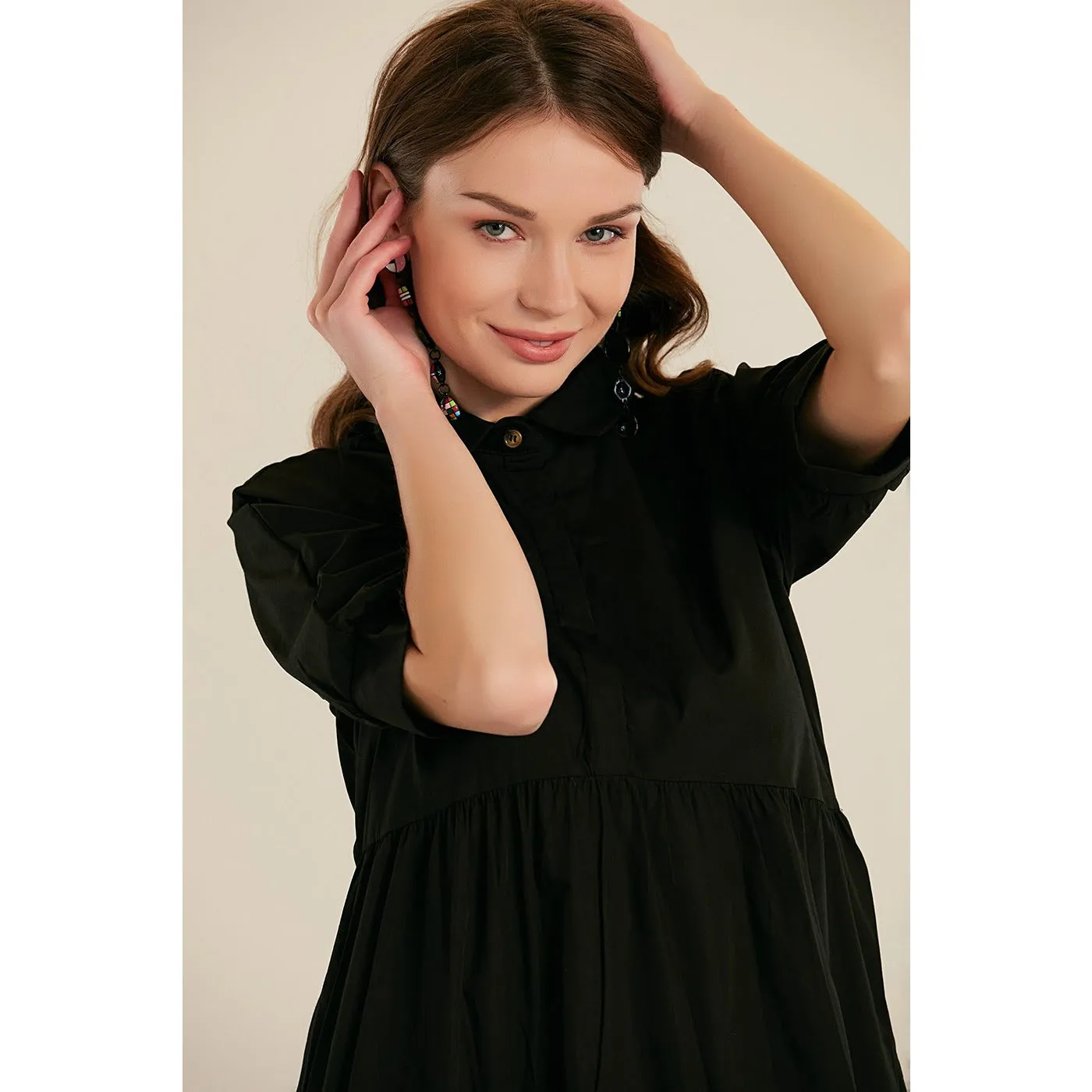 Black Short Sleeve Long Dress