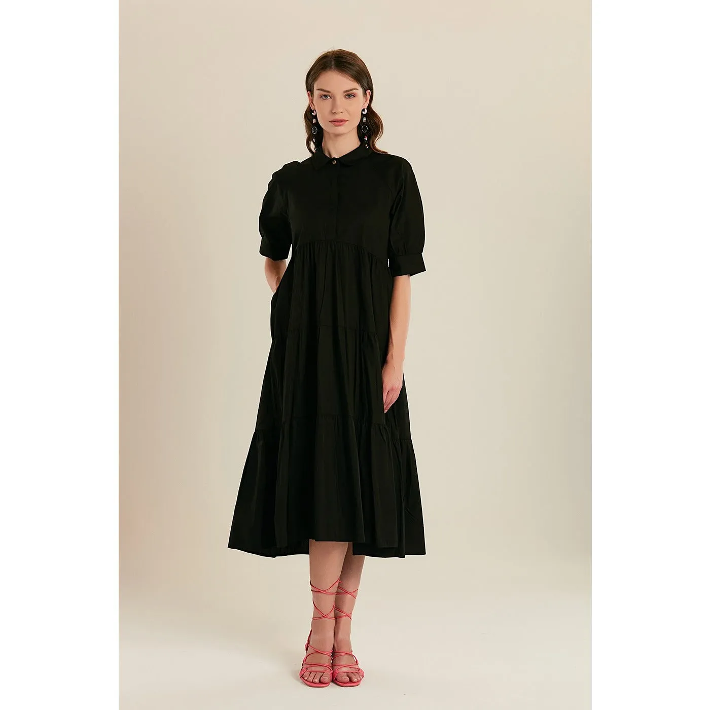 Black Short Sleeve Long Dress