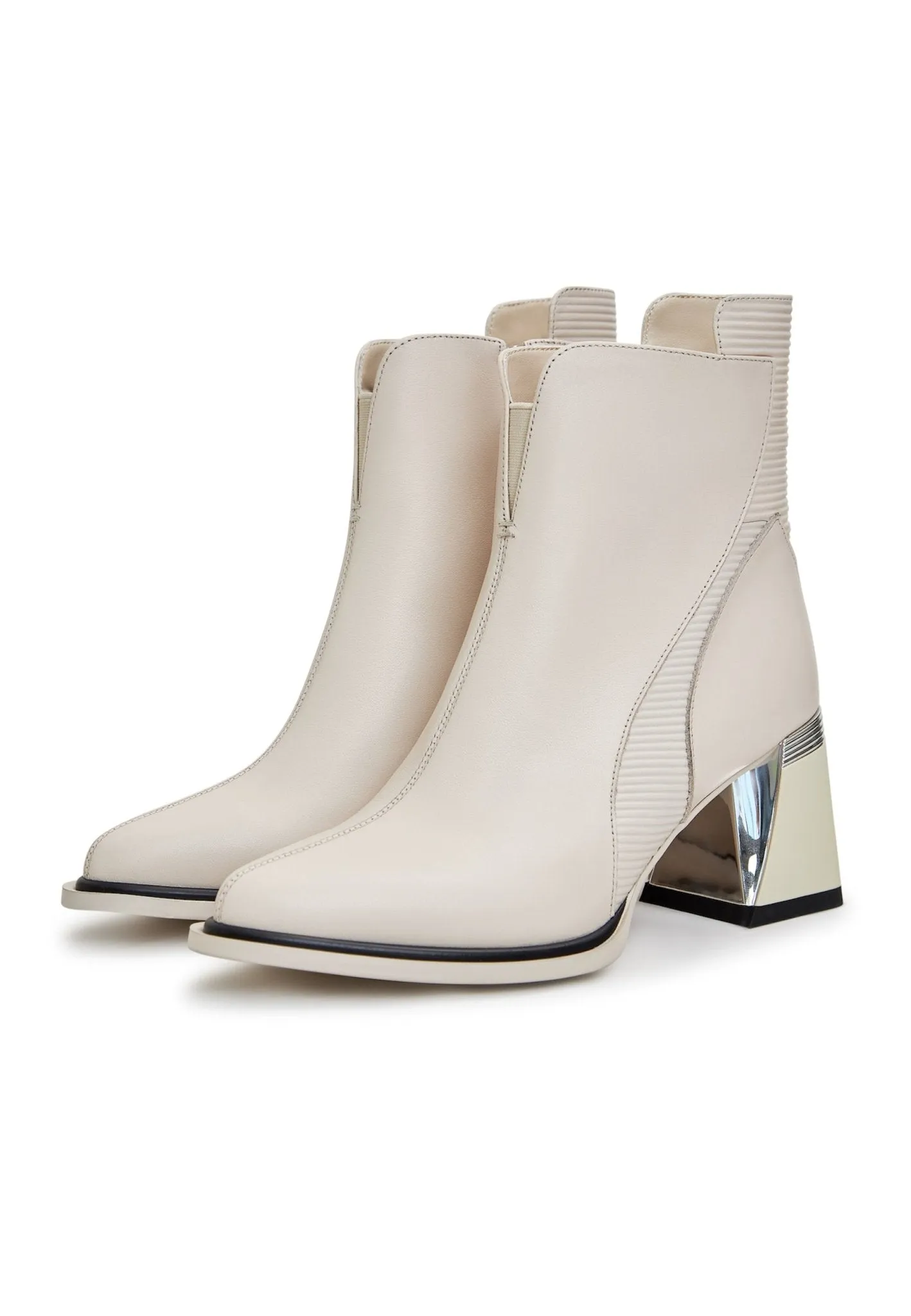 Block Heel Ankle Boots - Off white