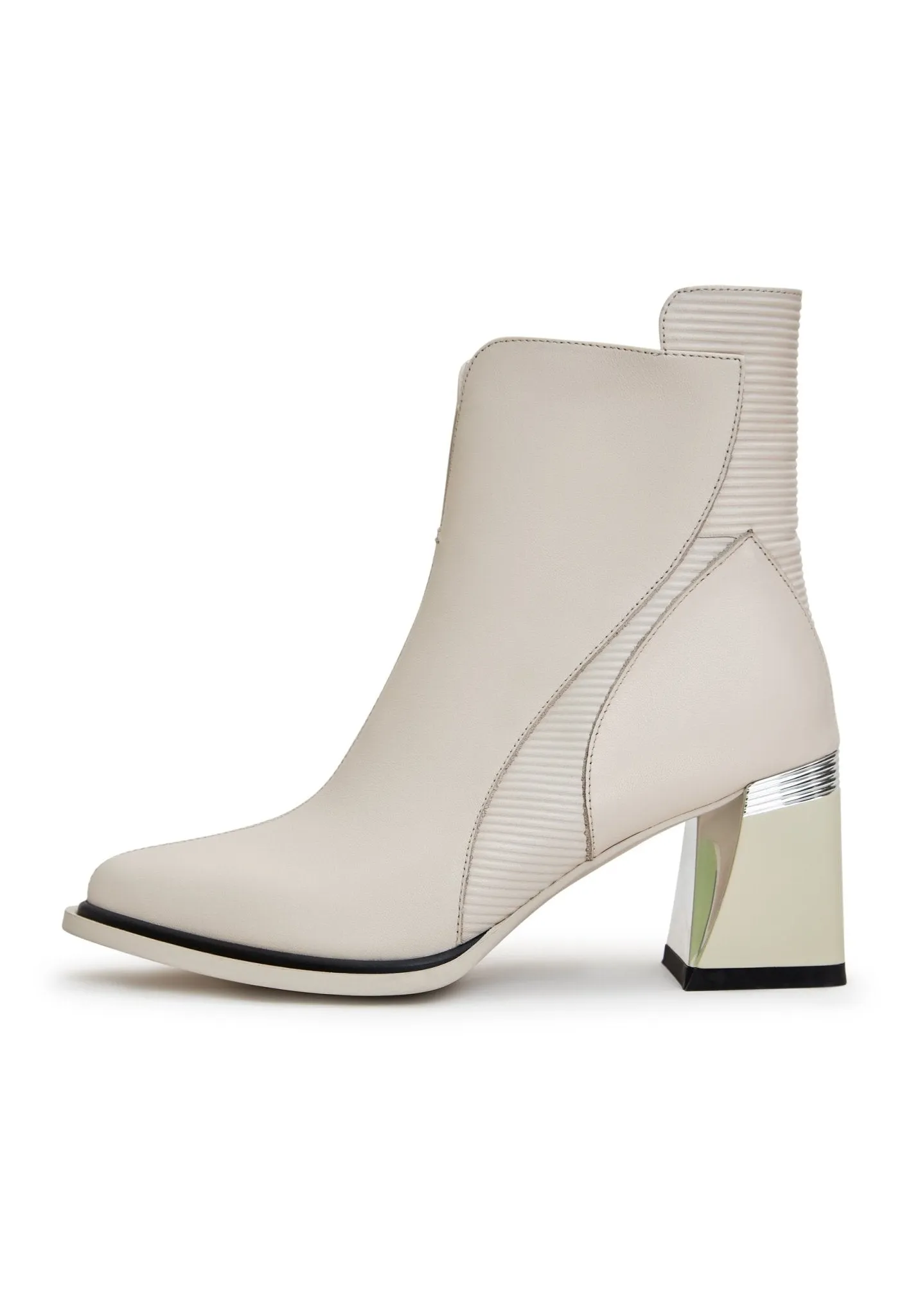 Block Heel Ankle Boots - Off white