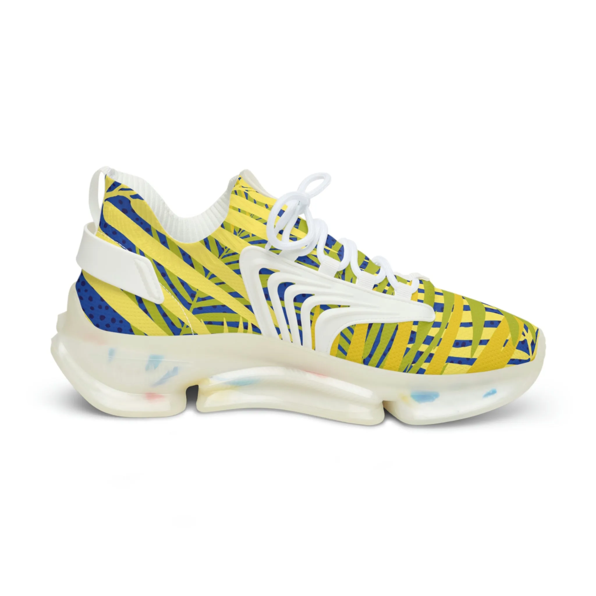 Blue Yellow Tropical Men's Shoes, Tropical Leaves Print Yellow Blue Designer Best Comfy Men's Mesh Sports Sneakers