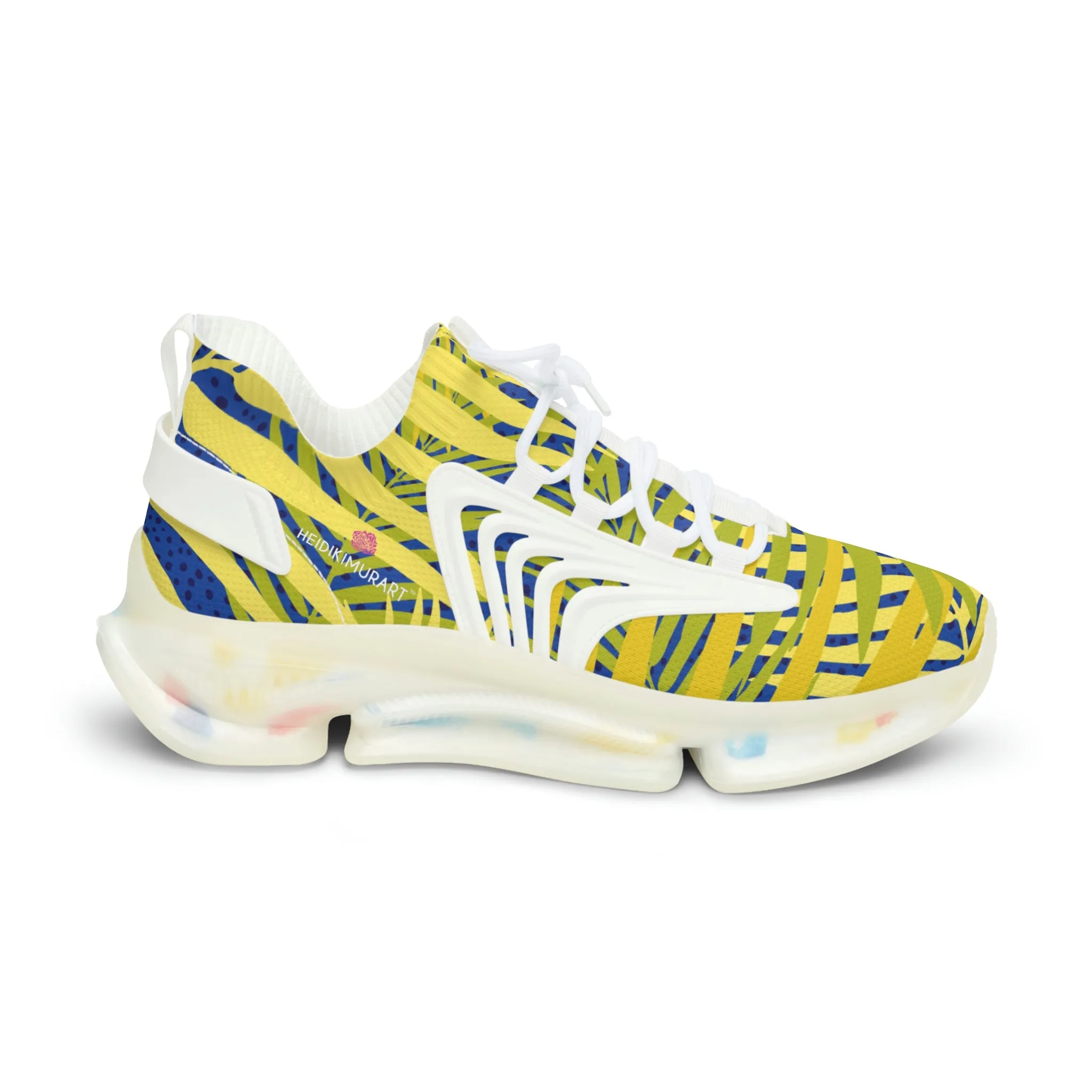 Blue Yellow Tropical Men's Shoes, Tropical Leaves Print Yellow Blue Designer Best Comfy Men's Mesh Sports Sneakers