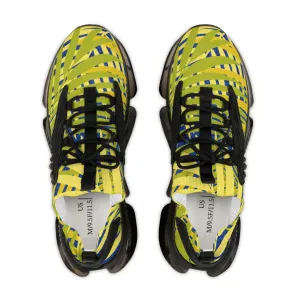 Blue Yellow Tropical Men's Shoes, Tropical Leaves Print Yellow Blue Designer Best Comfy Men's Mesh Sports Sneakers