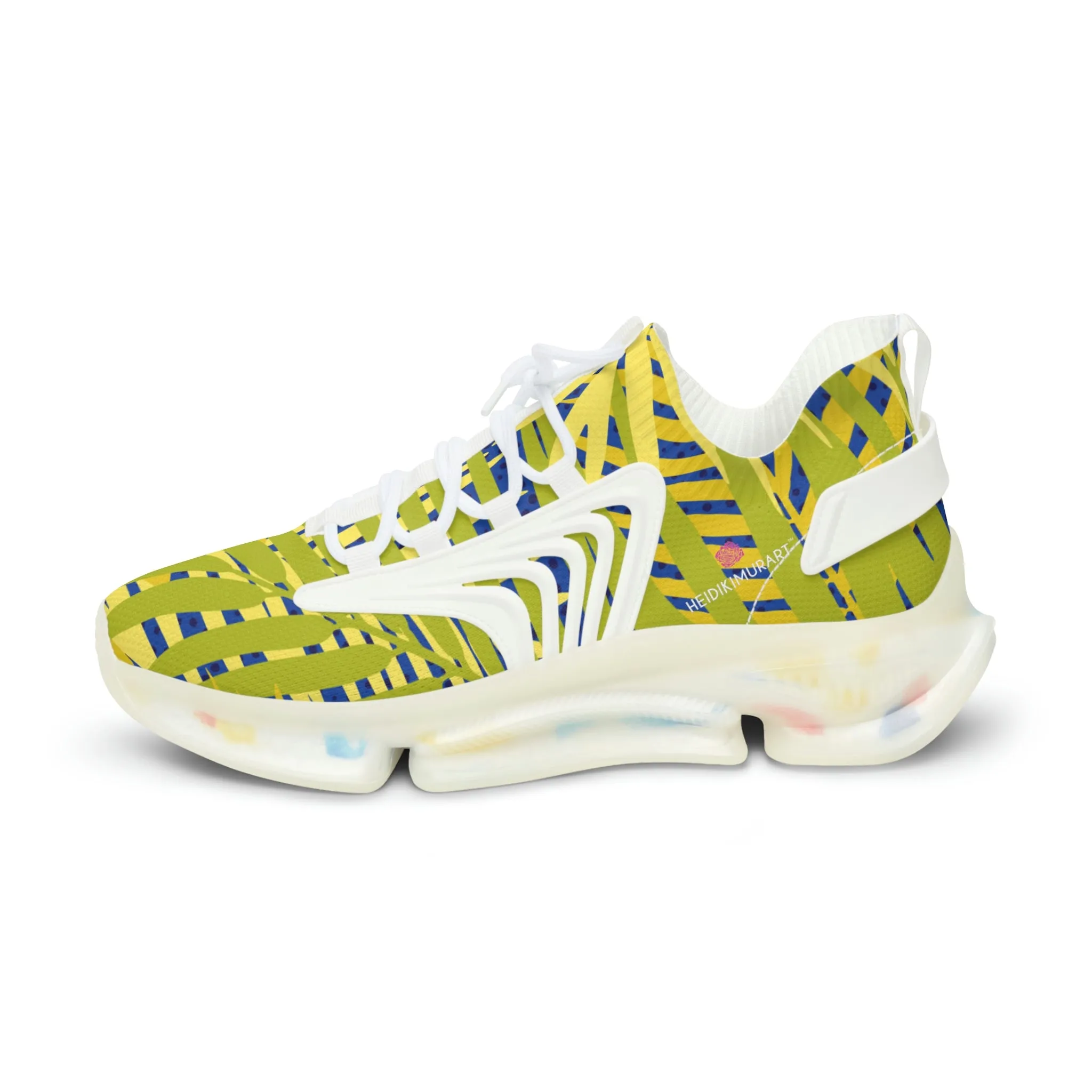 Blue Yellow Tropical Men's Shoes, Tropical Leaves Print Yellow Blue Designer Best Comfy Men's Mesh Sports Sneakers