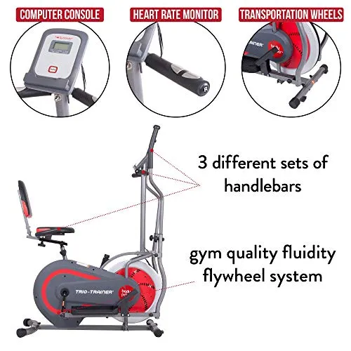 [BODY POWER] 2nd Generation PATENTED 3-in-1 Home Gym, Upright Compact Exercise Bike, Elliptical Machine & Recumbent Bike, Trio Trainer with Heartrate Monitor, Safety Brake Pad. BRT5088