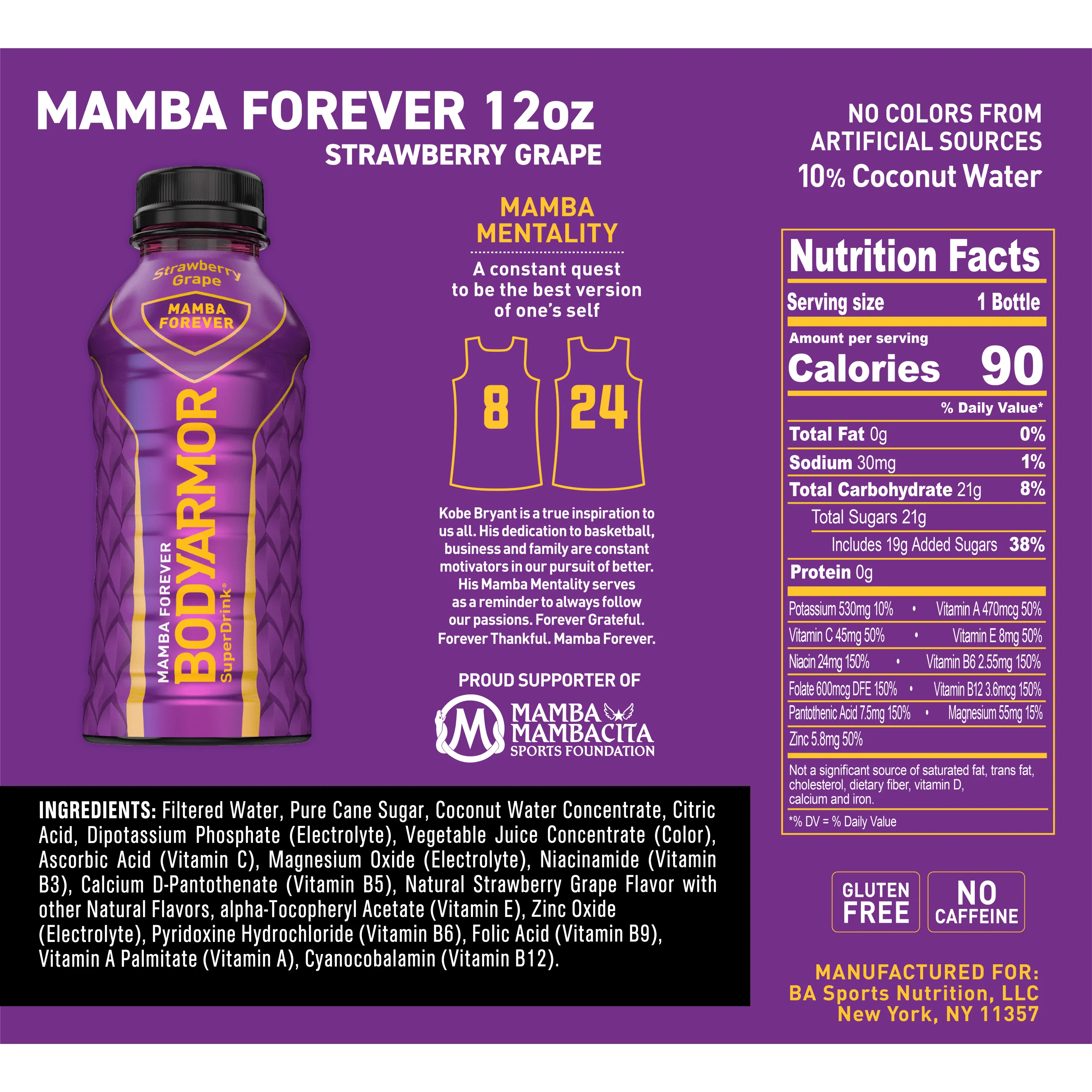 BODYARMOR Sports Drink Mamba Forever, 12 fl oz, 8 Pack